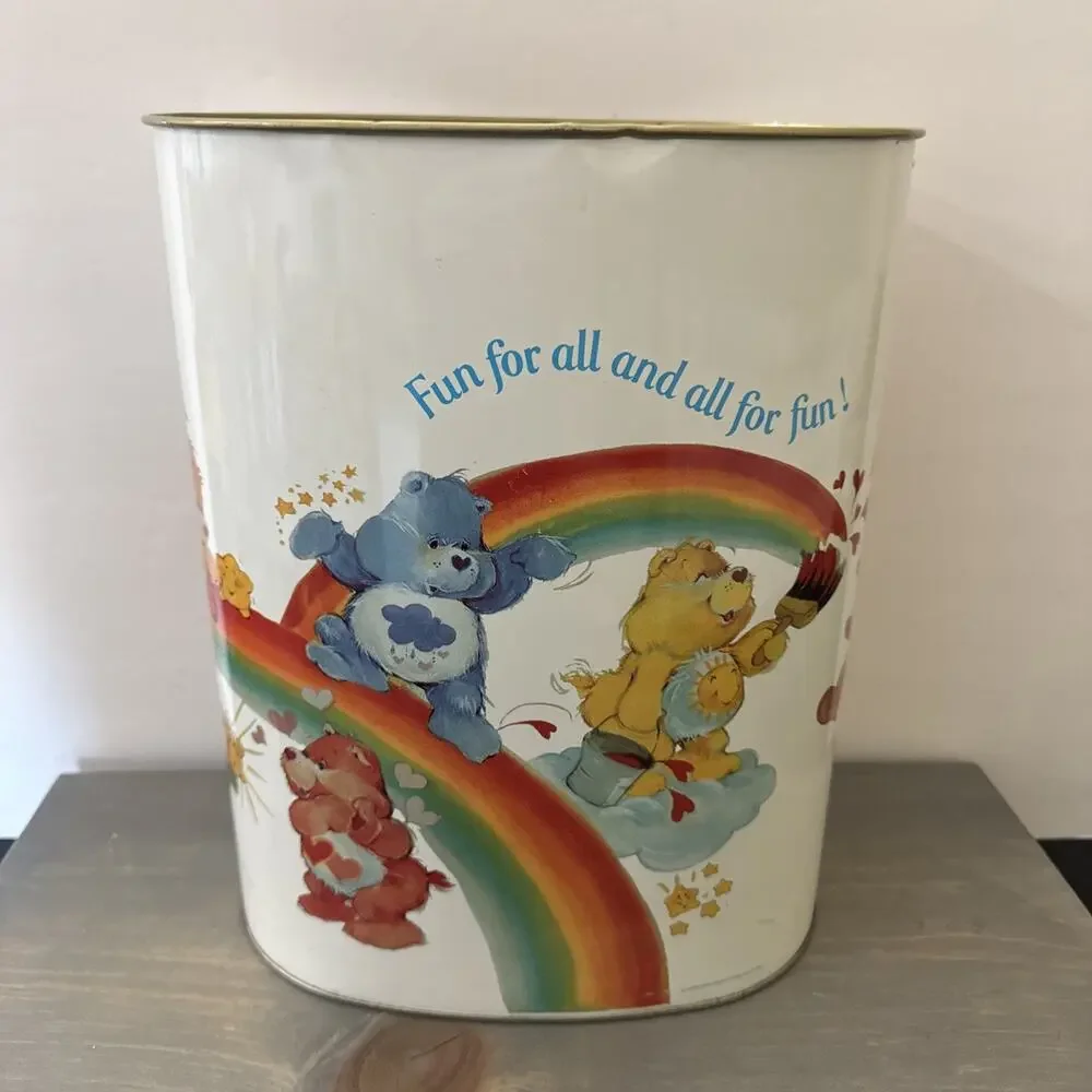 Vintage: Care Bears Metal Bin Trash Can /Waste Basket White Rare 1983 Cheinco